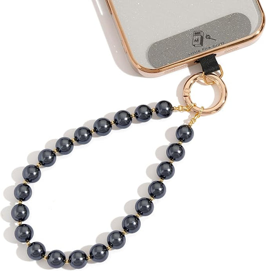 Beaded Phone Wrist Strap Phone Lanyard Pearl Beaded Hand Strap Wristlet Detachable Smartphone Wrist Lanyard (Charcoal Grey)
