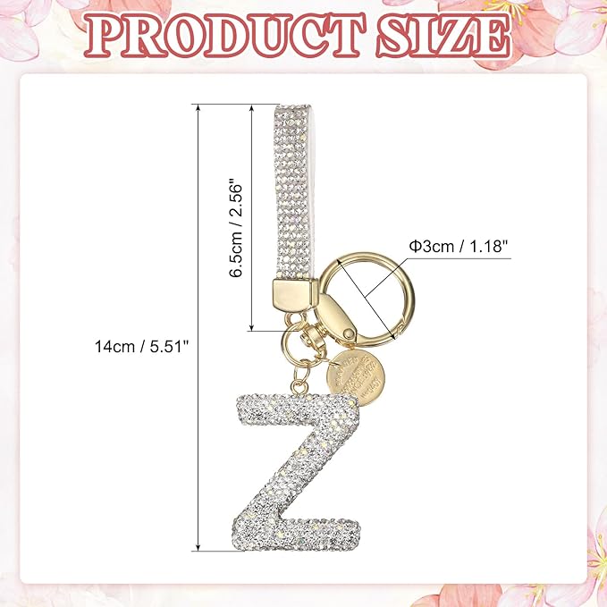 PATIKIL Initial Letter Keychain, Cute Sparkly Rhinestone Key Chain Alphabet Charm for Car Keys Handbags Purse