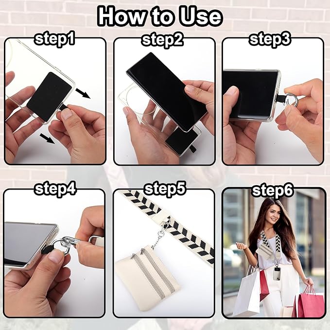 XANGNIER Clip and Go Strap for Phone with Wallet Crossbody, Phone Strap with Zippered Wallet, Adjustable Anti Theft Cellphone Lanyard for Women, Cellphone Chain Accessories,Multicolor 4
