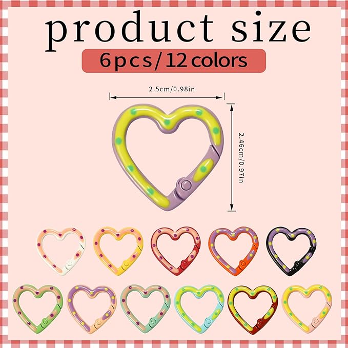 12Pcs Heart Clasps Keychain Clips, Cute Small Heart Spring Spring Snap Clasp Keys,DIY Bag Accessories, Zipper Pulls, Dog Tags, Phone Lanyards, Purse Straps, Keychain Making Findings
