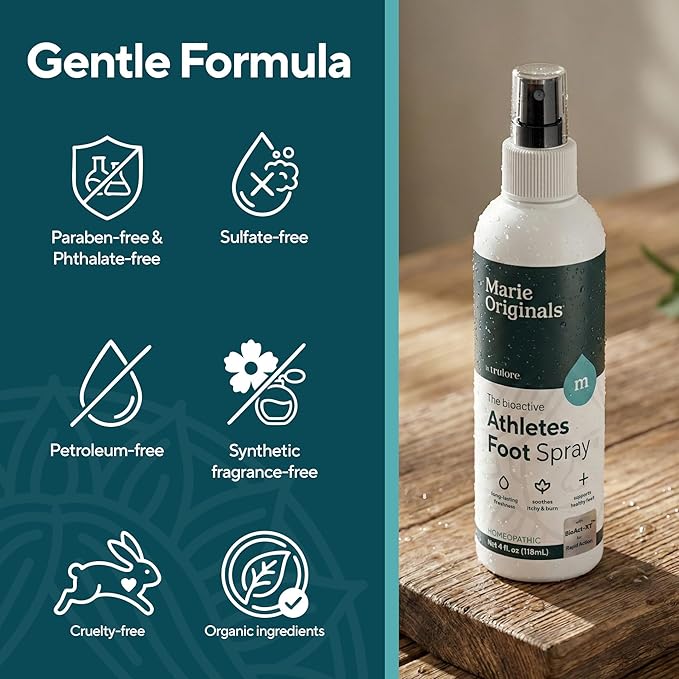 Marie Originals Homeopathic Athletes Foot Spray for Itchy Burning Skin Relief Natural Odor Control and Moisture Care Soothing Plant-Based Foot Comfort for Active Lifestyles and Daily Use 4 oz