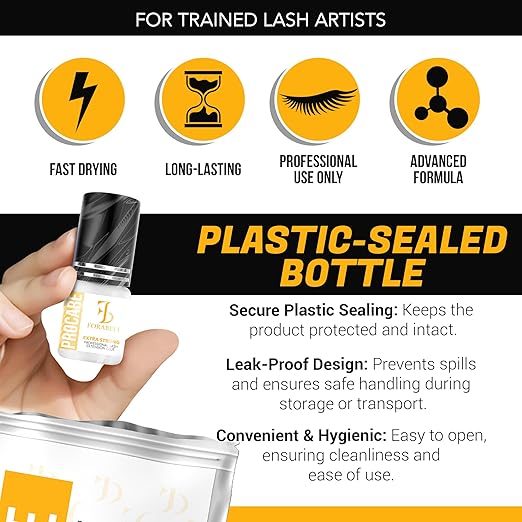 Forabeli Pro Care Lash Extension Glue, 1–2 Sec Fast Dry, 8 Week Retention, Advanced Bonding System, Professional Eyelash Extension Glue, Lash Adhesive for Eyelash Extensions