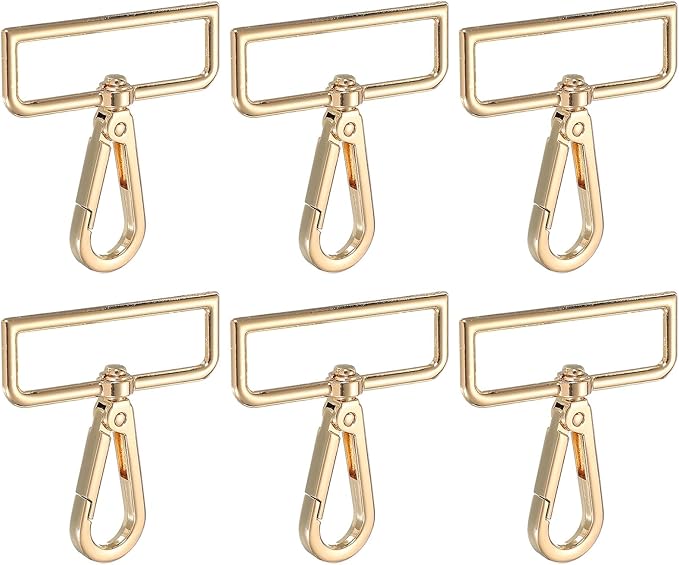 Swivel Snap Hooks, Metal D Ring Keychain Lanyard Clip Hook Lobster Clasp Claw Push Gate Clip - Fitting for(Purse Making - Sewing - DIY Crafts) 6 Pcs & 2" & Light Gold