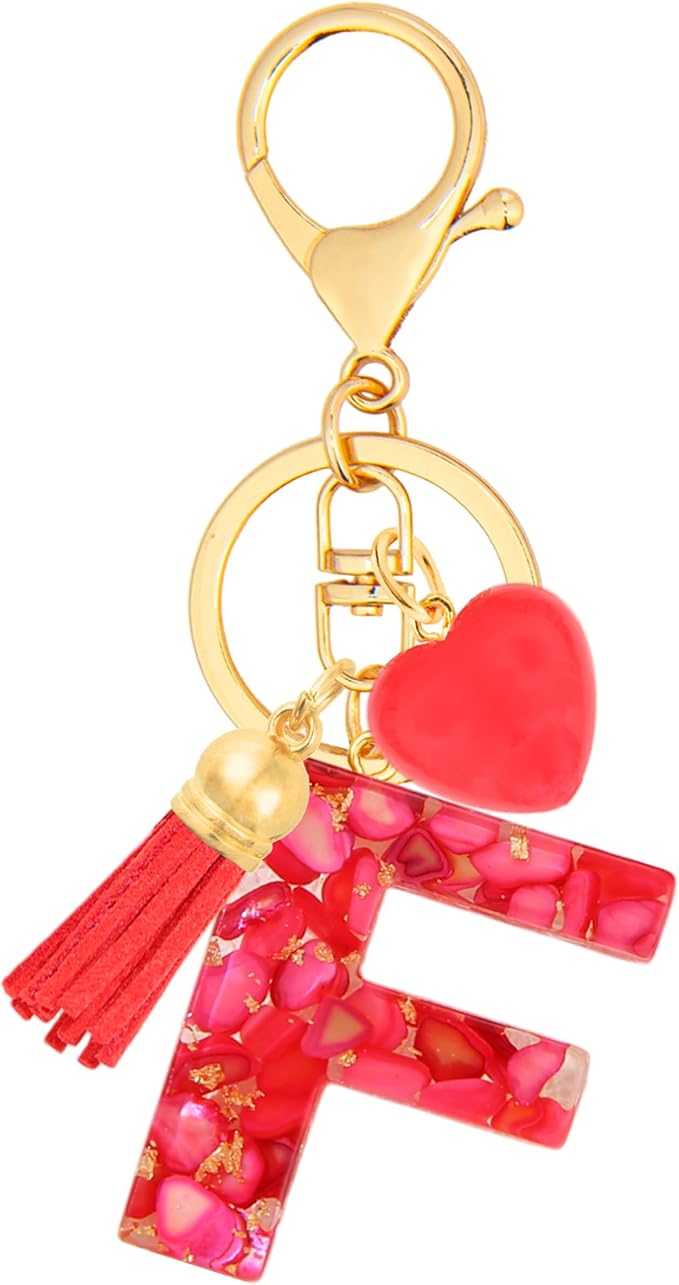 Initial Keychains for Women with Cute Heart Resin - Alphabet Letter Keychain for Bag, Backpacks, Purse or Car key