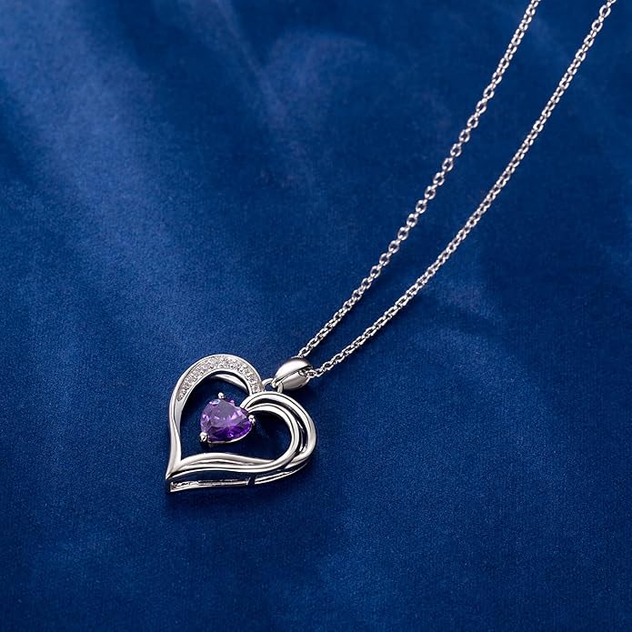 AM ANNIS MUNN 925 Sterling Silver Heart Necklace for Women Birthstone Necklace Silver Jewelry for Womens Jewelry Gifts for Women Her Mom