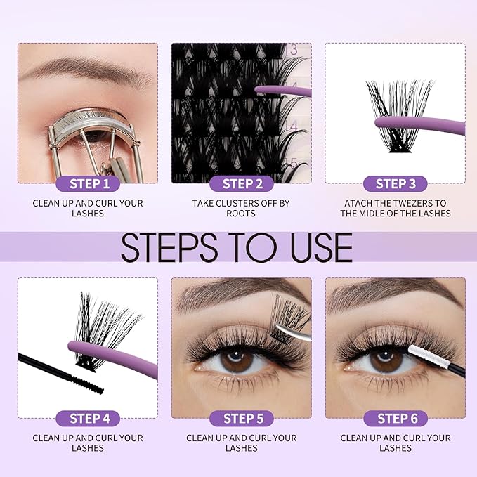 Lash Clusters Kit for Using at Home: Ultra-light, DIY, Natural, Fluffy, Wispy, Waterproof, Anime, Manga, Cat Eye, C Curl, 16-20mm, 60P+80P, Wendy, RT318