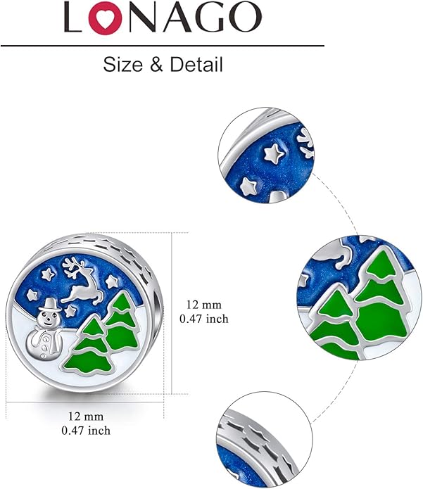 LONAGO 925 Sterling Silver Personalized Photo Charm Fit Compatible for Bracelet Necklace Customized Heart Round Shape Picture Bead