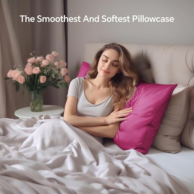 INFIIXSO Silk Pillow Cases 2 Pack Standard Size, Ultra Smooth & Soft Mulberry Silk Pillow Case for Hair and Skin, Breathable Cooling Silk Pillowcase with Hidden Zipper (Hot Pink, 20x26 Inches)