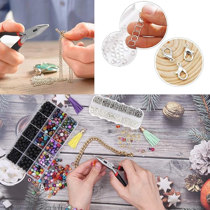 EuTengHao 1504pcs Jewelry Repair Tools Kit with Jewelry Pliers, Jump Rings Opener, Tweezers, Lobster Clasps, Bright Silver