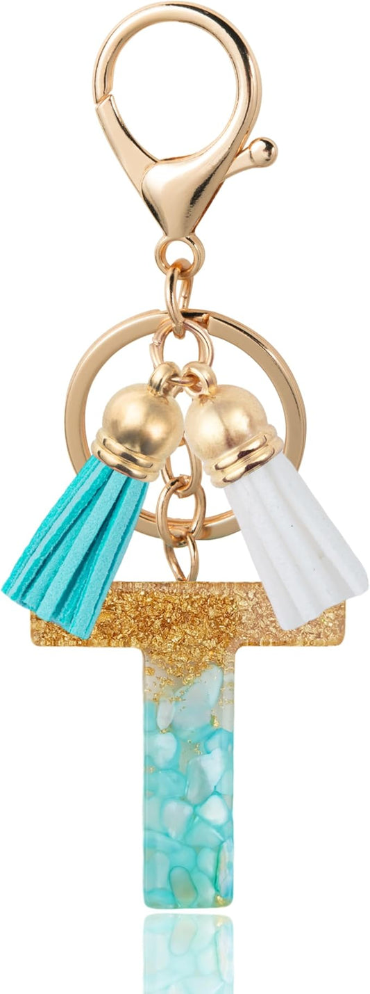 Initial Letter Keychain Cute Resin with 2 PU Tassel, Letter Keychain for Backpack Charms, Initial Keychains for Women