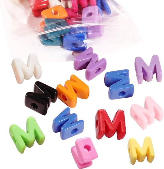 40 PCS Letter Beads 3D Acrylic 21mm x 21mm M Loose for Jewelry Making Key Chains Bracelet Necklaces Keychain Phone Bag Chain (Mixed Color M)