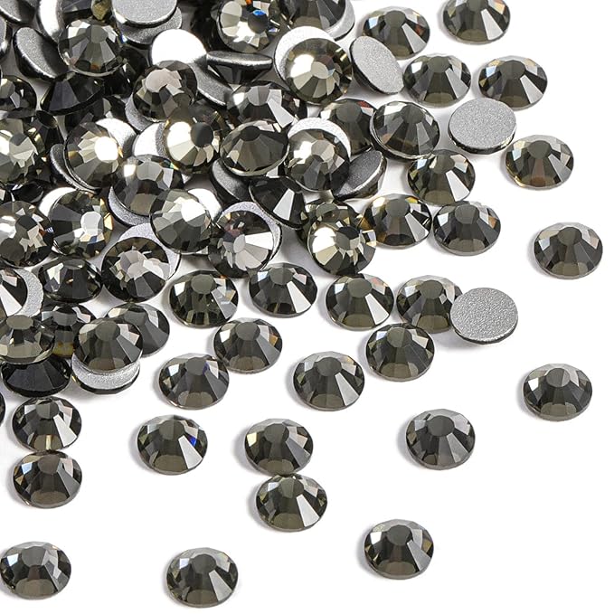 Beadsland Flat Back Crystal Rhinestones Round Gems for Nail Art and Craft Glue Fix, Black Diamond, 10mm, SS50/144pcs