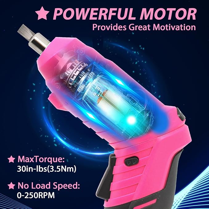 Cordless Power Screwdriver Electric Screwdriver Rechargeable Set, Battery Powered Screwdriver Kit Including 49pcs Bits, Pivoting Handle and LED Lights Small Drills Cordless