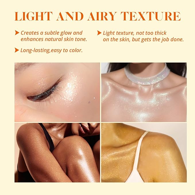 Liyalan Shimmer Body Oil Silver Color 1.0 fl.oz Face Glow Pearl Highlighter Illuminator Long-Lasting Shine Glitter Liquid Tanning with Makeup Brush