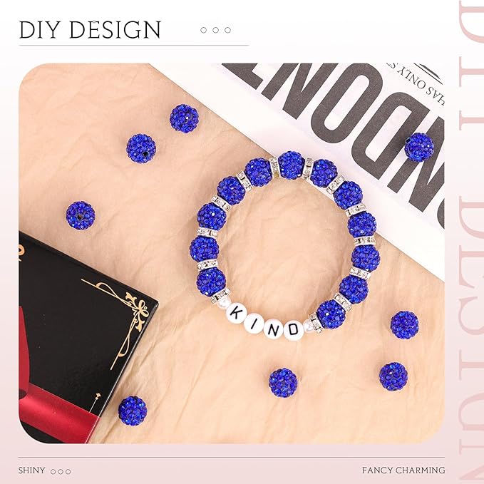 200 Pcs Dark Blue Rhinestone Beads for Jewelry Making, Sparkle Crystal Clay Christmas for Bracelet Baseball Necklace Earring Crafting and DIY, Shiny Round Shamballa Disco Ball Beads Bulk