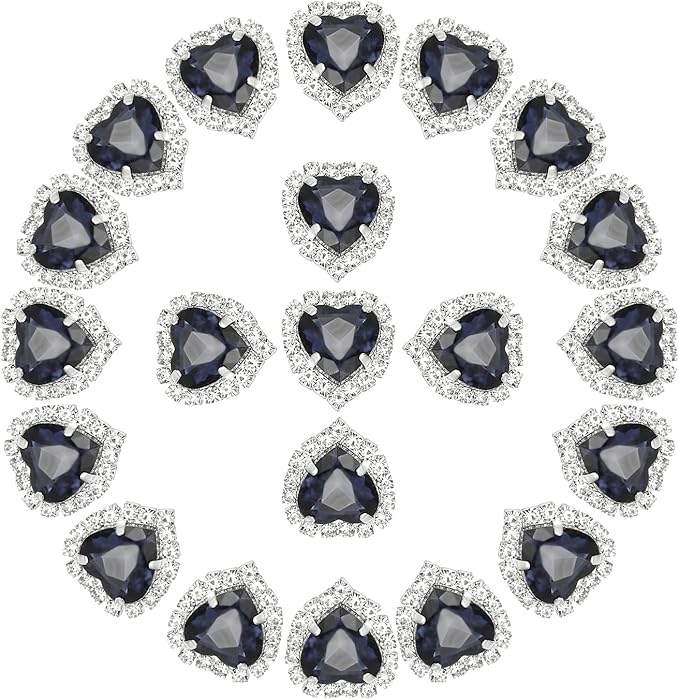 PATIKIL 30PCS Heart Rhinestones, Sew on Rhinestones Buttons Crystal Heart Nail Charm Embellishment Flatback Diamond for Sewing DIY Clothing Wedding, Purple Black