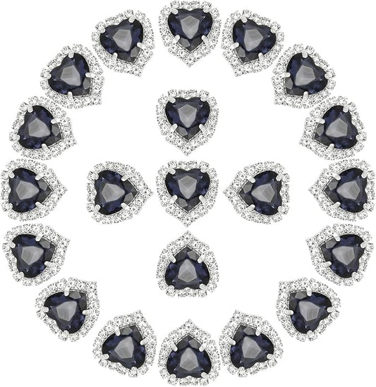 PATIKIL 30PCS Heart Rhinestones, Sew on Rhinestones Buttons Crystal Heart Nail Charm Embellishment Flatback Diamond for Sewing DIY Clothing Wedding, Purple Black