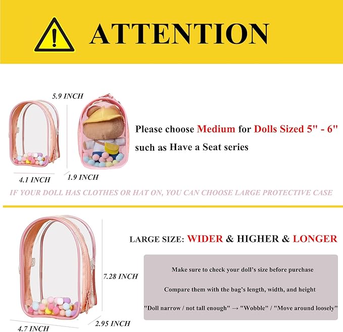 Large Clear Doll Carrying Case Display Bag Keychain Portable Doll Pouch Storage Bag for Collectibles