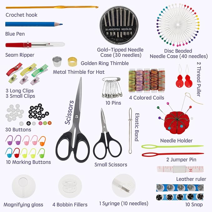 YMKWZ 206 Pcs Sewing Kit with Storage Bag Complete Needle and Thread Kit Basic Sewing Starter Set Portable Sewing Repair Kit Hand Beginner Sewing Kit DIY Sewing Supplies for Adults (1pack)
