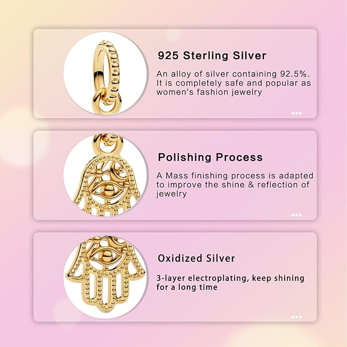 Hamsa Hand Dragon Bible Cross Prayer Charm 925 Sterling Silver Charms Fits Women's Charm Bracelet and Necklace Bead Charms Jewelry Gifts for Sister Friend