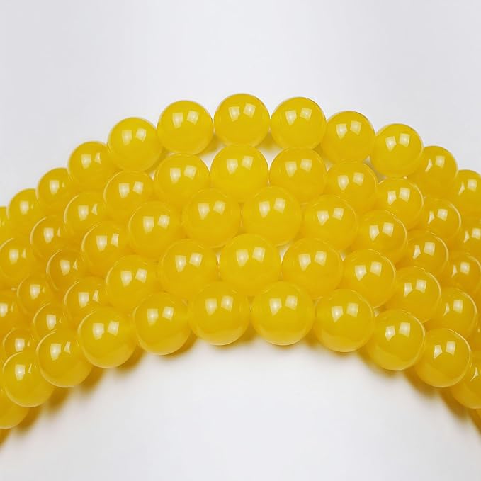 MJDCB Natural Yellow Jade Round Loose Beads for Jewelry Making DIY Bracelet Necklace (8mm)