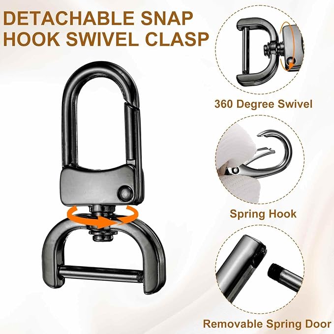 HARFINGTON 4pcs Detachable Snap Hook Swivel Clasp 5/8" (16mm) Zinc Alloy Lobster Claw Clasp with 4pcs D-Rings Screw in Shackle for Keychain Lanyard Purse DIY Purse Strap, Gun Black