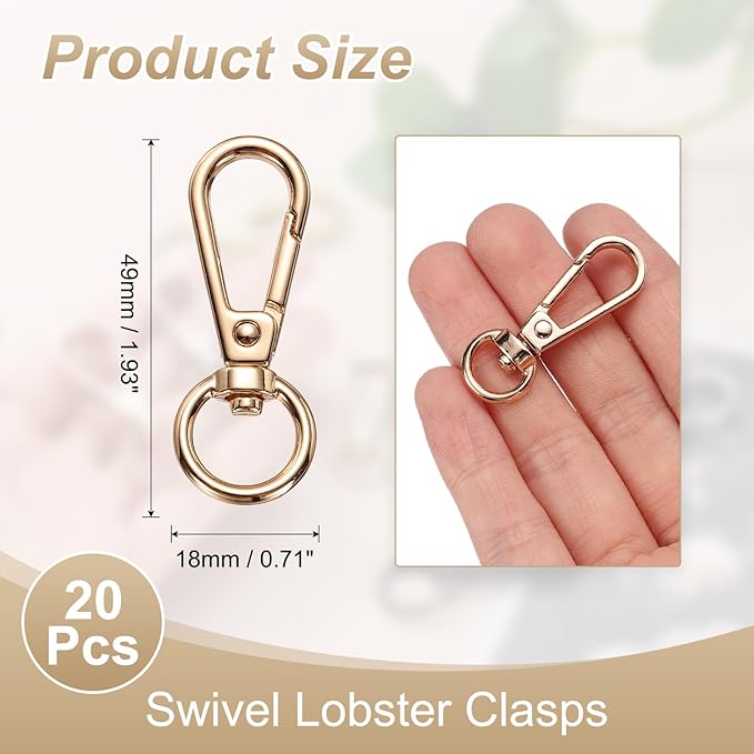 PATIKIL Swivel Lobster Claw Clasps 20pcs Push Gate Snap Hook Metal Trigger Clip Purse Hardware for Keychains Purse Handbag Makings DIY Crafts, Gold