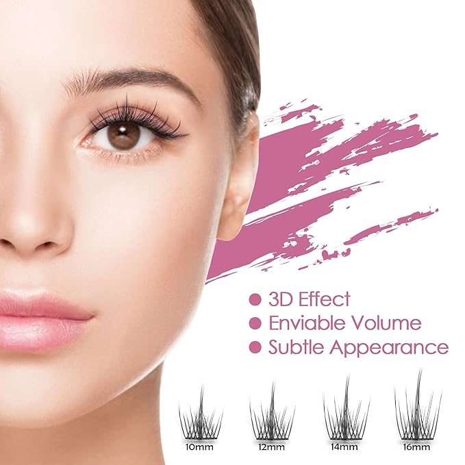 DIY Eyelash Extension, 3D Effect Individual Melt Flare Lash Cluster Natural Lashes Set, Home Eyelash Extension Lashes Pack (16MM-Spikes)
