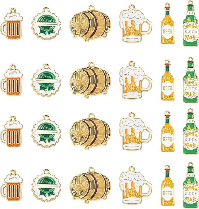 Stiesy 30 Pcs 6 Styles Enamel Beer Charms Bulk Cup of Beer Pendants Drink Bottle Carnival Oktoberfest Charms for DIY Necklace Earring Bracelets Keychain Dangle Decoration