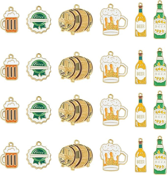 Stiesy 30 Pcs 6 Styles Enamel Beer Charms Bulk Cup of Beer Pendants Drink Bottle Carnival Oktoberfest Charms for DIY Necklace Earring Bracelets Keychain Dangle Decoration