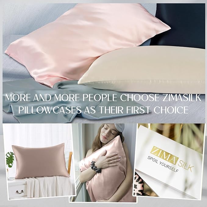 ZIMASILK 100% Pure Mulberry Silk Pillowcase for Hair and Skin Health,Soft and Smooth,Both Sides Premium Grade 6A Silk,600 Thread Count,with Hidden Zipper,1pc (King 20''x36'',Gray Brown)
