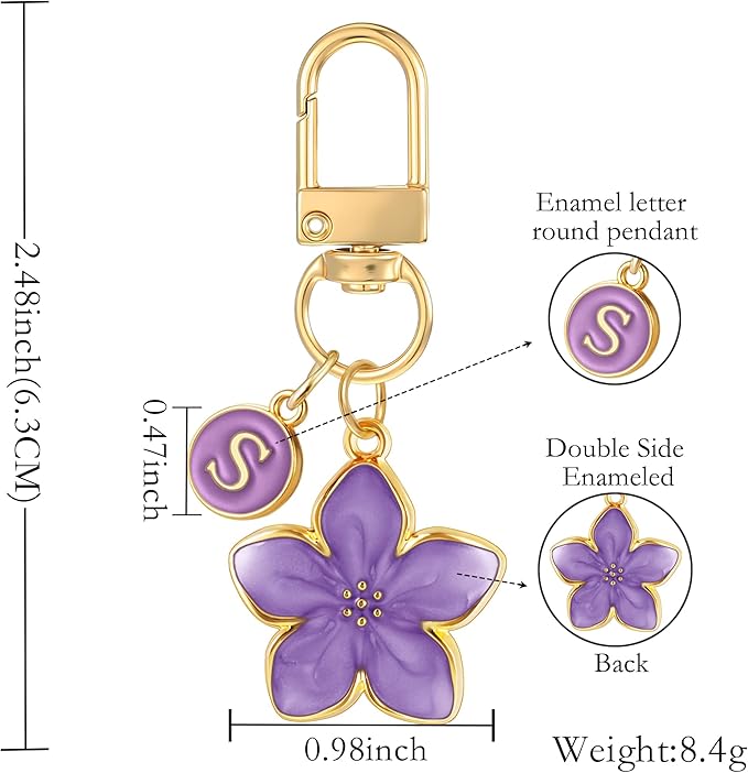 XGALBLA Cute Flower Initial Letter Keychain for Women, Flower Charms, Bag & Purse Charms for Handbags & Backpacks Accessories