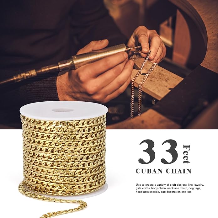 16.5 Ft Stainless Steel Curb Chains, 5mm 6mm 7mm 9mm Cuban Chain Roll Bulk for Jewelry Making