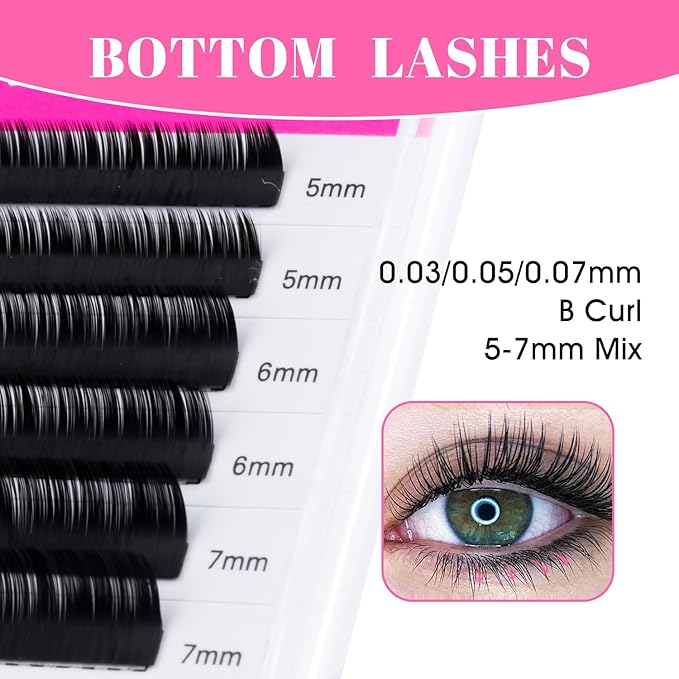 TDANCE Bottom Lash Extension Bottom Lashes 0.03/0.05/0.07mm Lower Lash Extensions Thickness B Curl 5-7mm Mixed Under Bottom Eyelashes (0.05-B,5-7 mm)