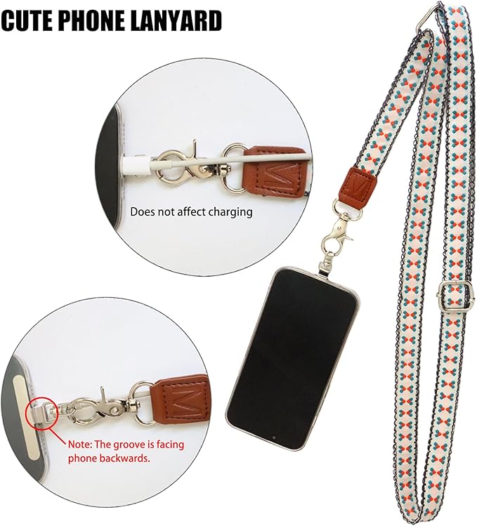 LEMEDE Wrist Keychain and Adjustable Phone Lanyard, Silver Hook Phone Crossbody Strap with 360° Rotating Phone Pads