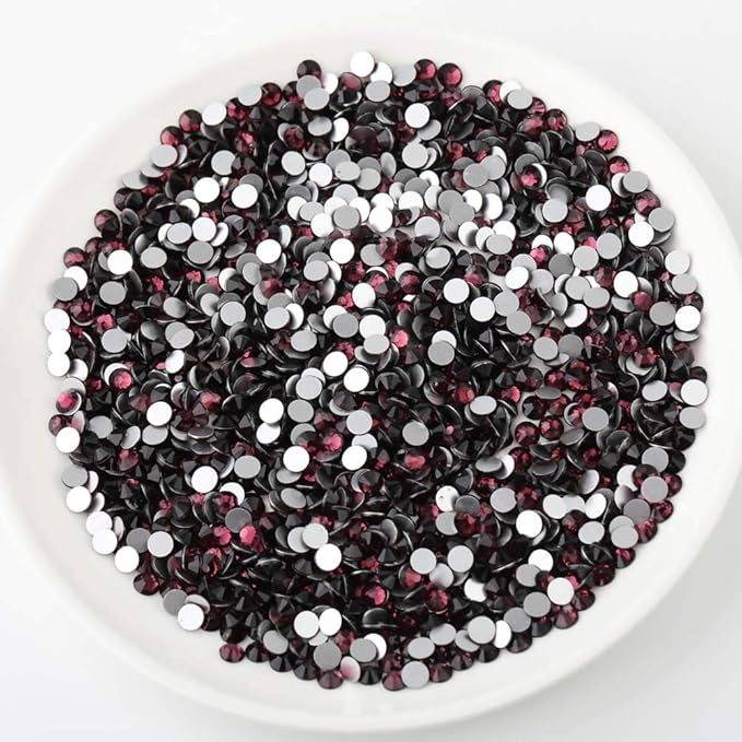 Beadsland 288pcs Flat Back Crystal Rhinestones Round Gems for Nail Art and Craft Glue Fix, Amethyst, SS34,7.1-7.3mm