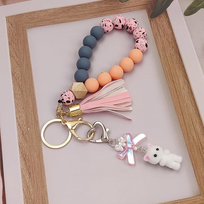 Cute Pink Keychain,Fuzzy Cat Keychain Aesthetic Y2K KeychainStylish KeychainsAccessories