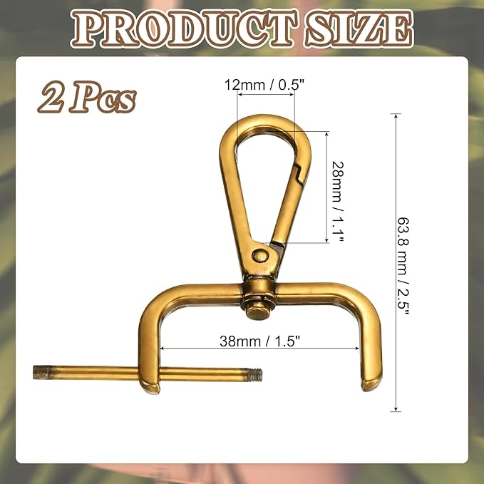 PATIKIL 1.5 Inch Swivel Clasp Hooks, 2 Pcs Detachable Snap Hook Swivel Lobster Claw Clasps with Screw Bar for Bag Strap Purse Lanyard DIY Craft Hardware, Gold