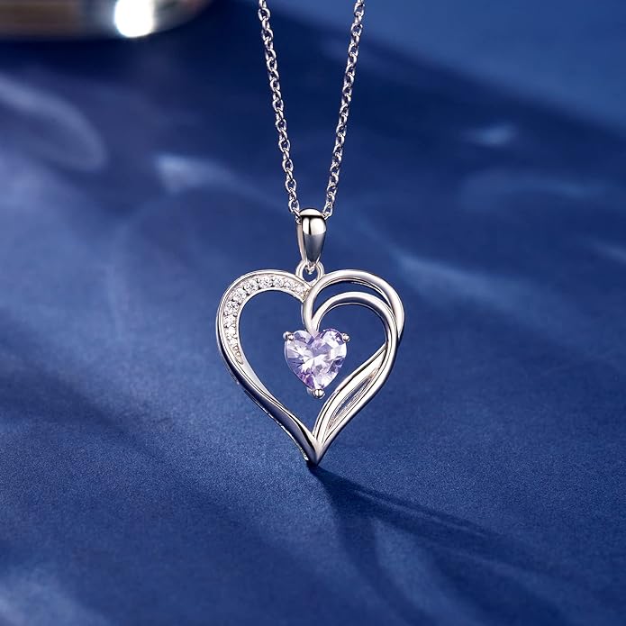 AM ANNIS MUNN 925 Sterling Silver Heart Necklace for Women Birthstone Necklace Silver Jewelry for Womens Jewelry Gifts for Women Her Mom