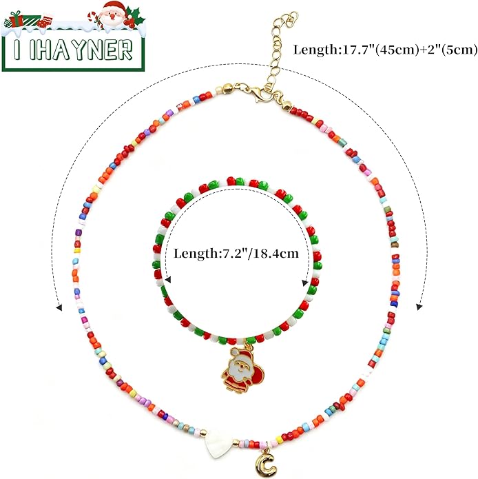 I IHAYNER Colorful Beaded Initial Necklace and Bracelet Set for Girls Personalized Letter Jewelry Gifts Trendy Choker Necklace Matching Bracelet Birthday Friendship Gift