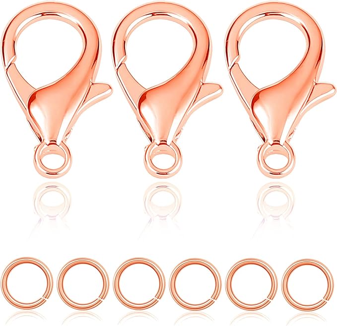 90PCs Fadeless Lobster Claw Clasps & Jump Rings for Jewelry Making, Necklace Bracelet Findings & Supplies (Rose Gold Plated)