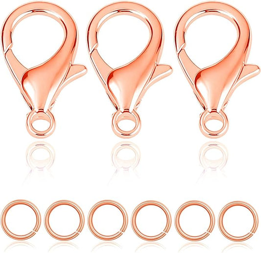 90PCs Fadeless Lobster Claw Clasps & Jump Rings for Jewelry Making, Necklace Bracelet Findings & Supplies (Rose Gold Plated)