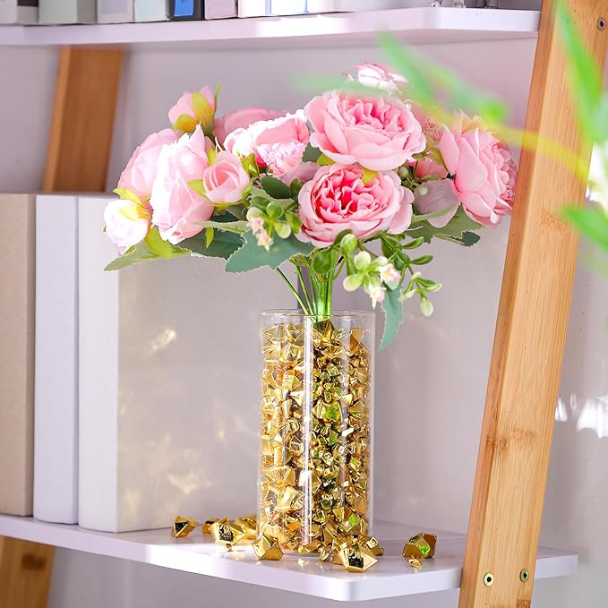 Syhood 570 Pcs 5 Sizes Gold Fake Gems Plastic Gold Rocks Jewels Acrylic Gems Crystals Fake Ice Crushed Rocks Vase Fillers Table Scatters Birthday Decoration Wedding Display