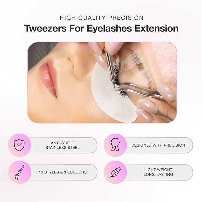 Curacoro Lash Tweezer - Professional & Precision Fiber Tip Grip Lash Tweezers for Eyelash Extensions, Multi Shapes & Purposes Tweezers for Volume, Isolation & Classic Lashes (Galaxy, Move It)