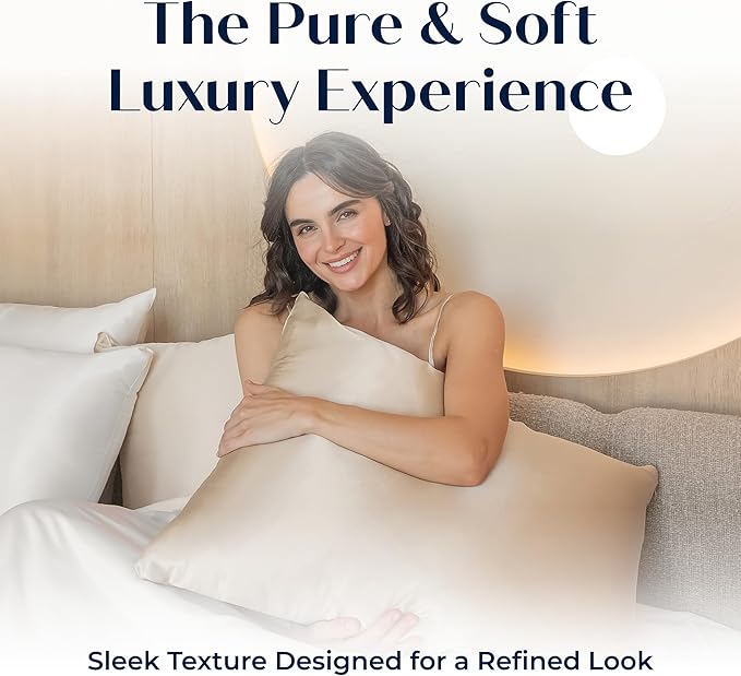 Moonaé Mulberry Silk Pillowcase – Pure Silk Pillow Cover for Healthier Hair & Smoother Skin – Soft, Breathable and Temperature-Regulating, Luxurious Silk Case Colors Champ-S