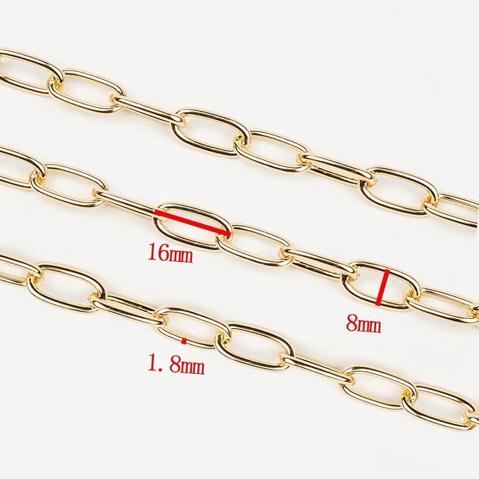 16.4 Feet Aluminum Oval Light Gold Chains for Jewelry Making Unwelded Paperclip Link Cable Chain Roll Necklace Chains Bulk with Lobster Clasps and Jump Rings