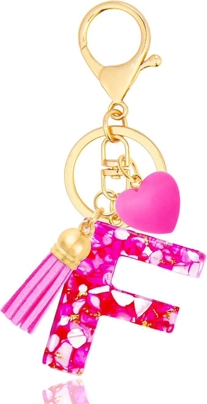Initial Keychains for Women with Cute Heart Resin - Alphabet Letter Keychain for Bag, Backpacks, Purse or Car key