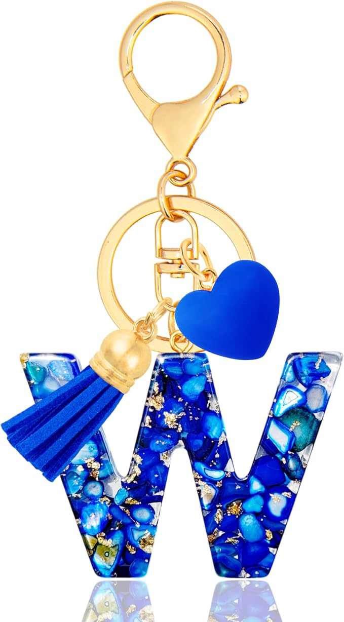 Initial Keychains for Women with Cute Heart Resin - Alphabet Letter Keychain for Bag, Backpacks, Purse or Car key