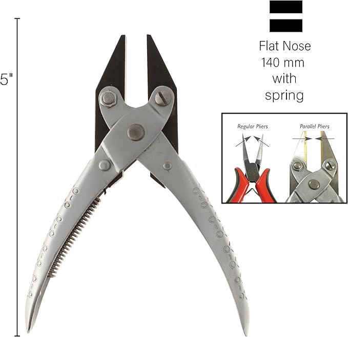 The Beadsmith Flat Nose Parallel Plier - 5.5 inches (140mm), Steel tool for jewelry making, with spring