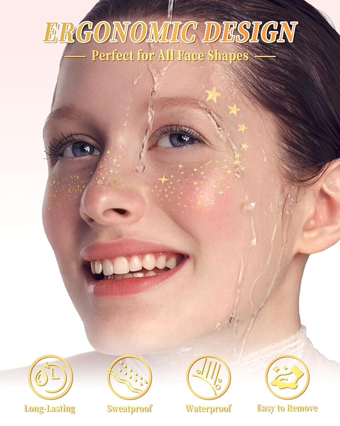 SUMEITANG Glitter Freckles Face Tattoo Patches - 12PCS Temporary Sparkle Face Stickers with 10 Remover Wipes | Waterproof Festival Rave Party Makeup Accessories for Women Girls (Rose Gold)